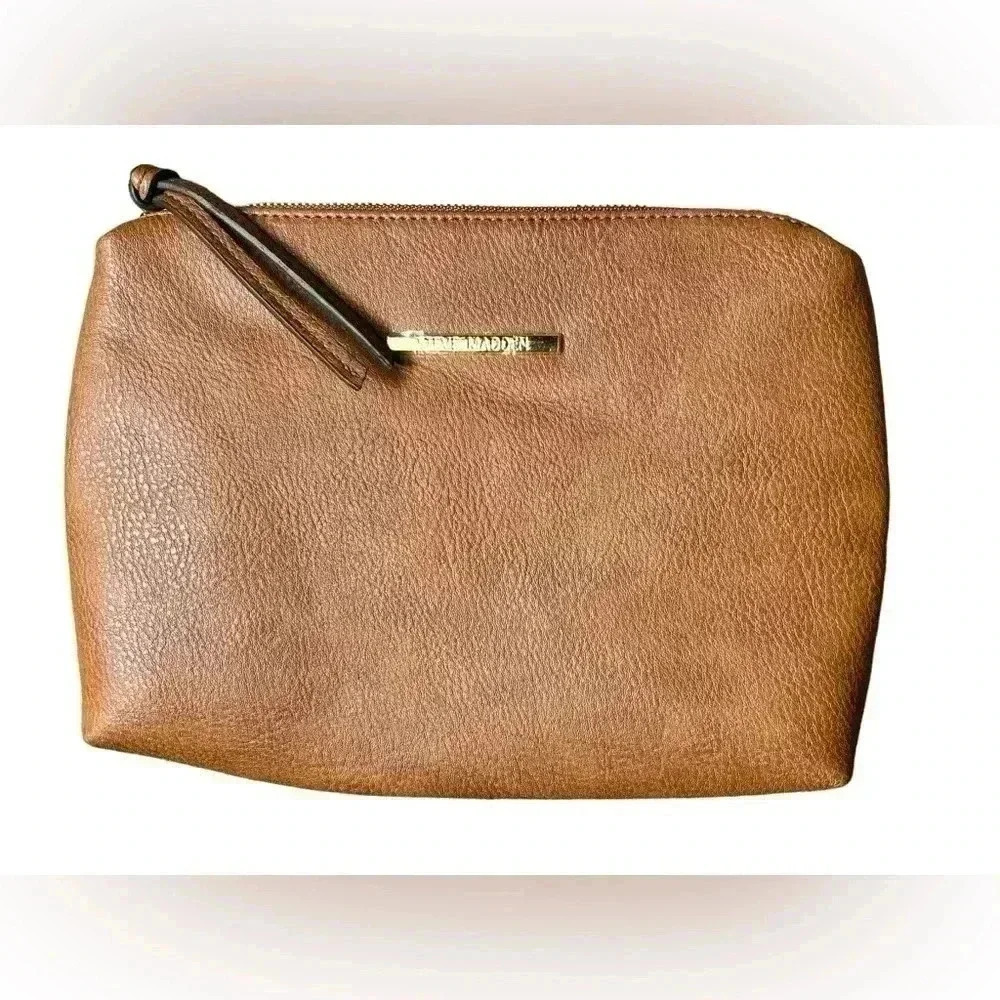 Steve Madden Brown Faux Leather Tote Bag Large Shoulder Purse Gold Hardware - Picture 15 of 15